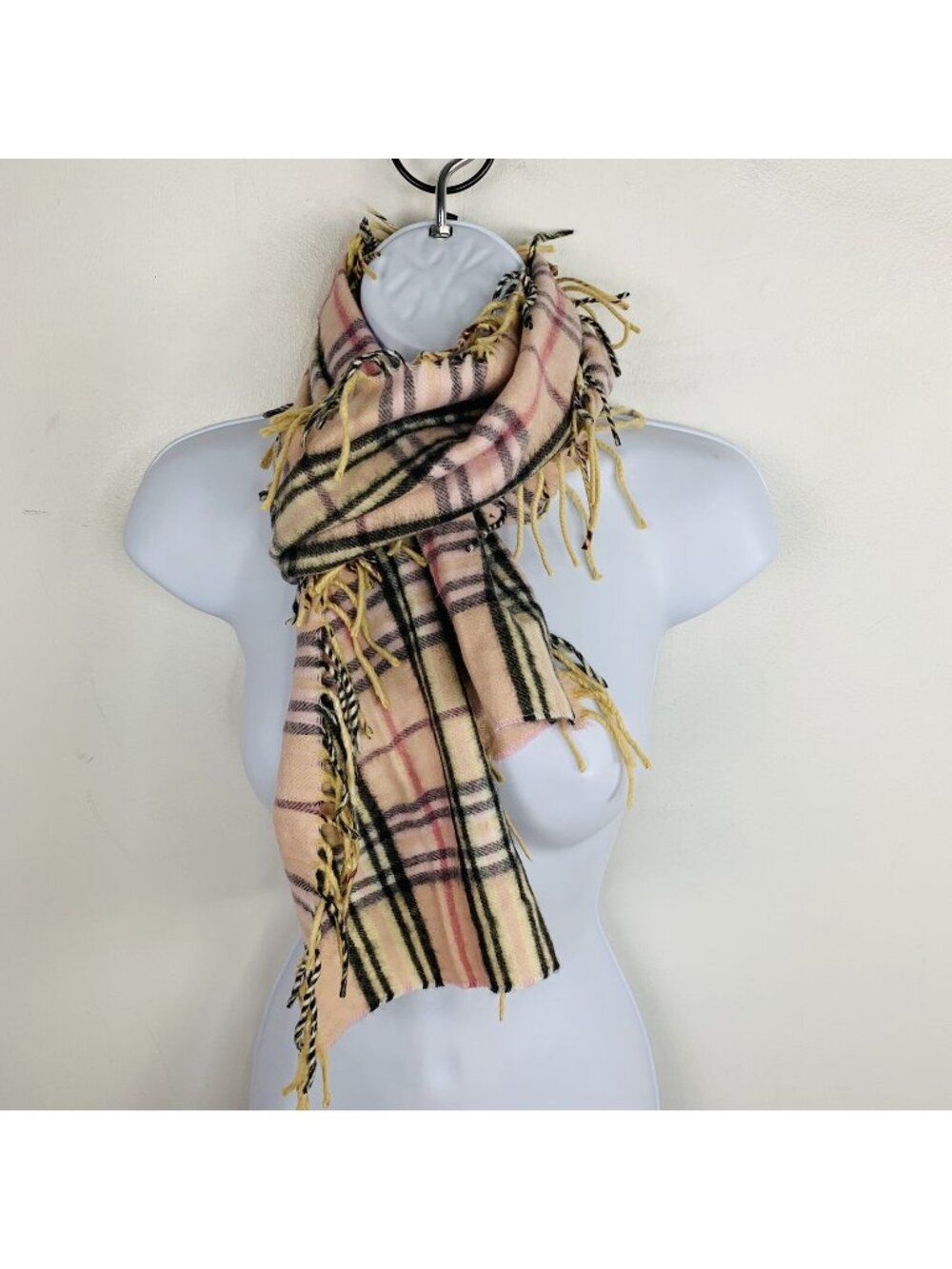 Frass Cashmink Scarf Pink Plaid Rectangle Soft Old Money Equestrian ET41